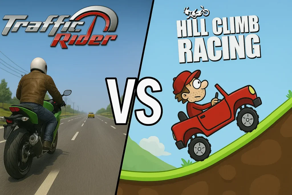 hill climb racing vs traffic rider